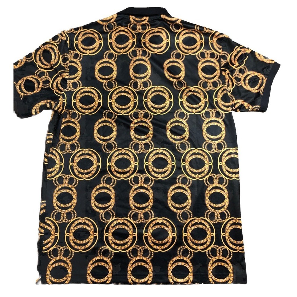 Pavini Polo Shirt Mens Size L-XL Black Gold Rings Circles Graphic Print - Picture 7 of 9
